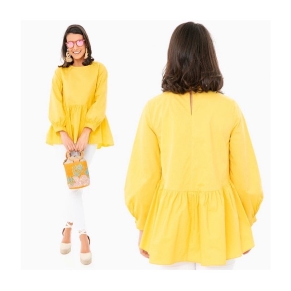 TUCKERNUCK POMANDER PLACE Olivia
Peplum Top Blouse Yellow Keyhole Back Sz S - Picture 2 of 14